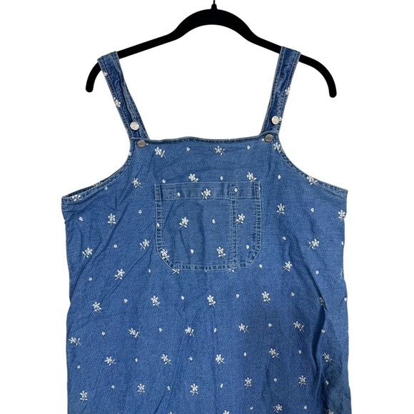 Vintage Solutions Original Blue Denim Floral Embroidered Overall Midi Dress Sz L - Picture 4 of 7